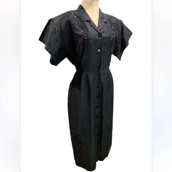Axiom Dresses & Skirts - Axiom 1980s Does 1940s Black Vintage Dress Size 14
